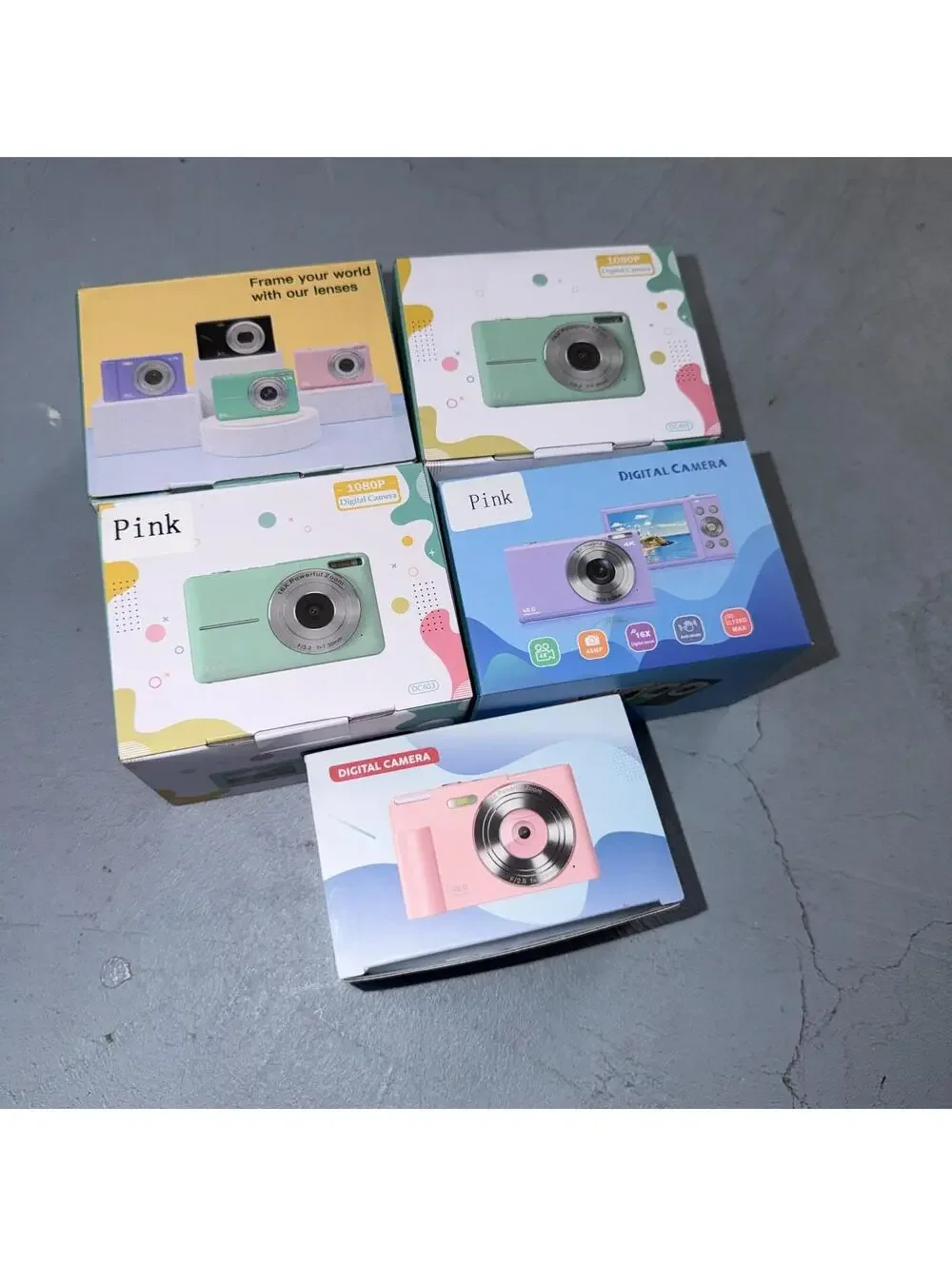 Lot of 5 PINK FHD 1080P Digital Camera Compact 16x Zoom Card Vintage Style Retro
